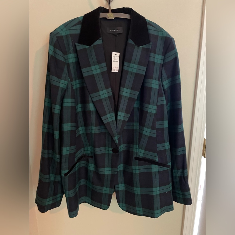 Talbots Black and Green Checkered Blazer